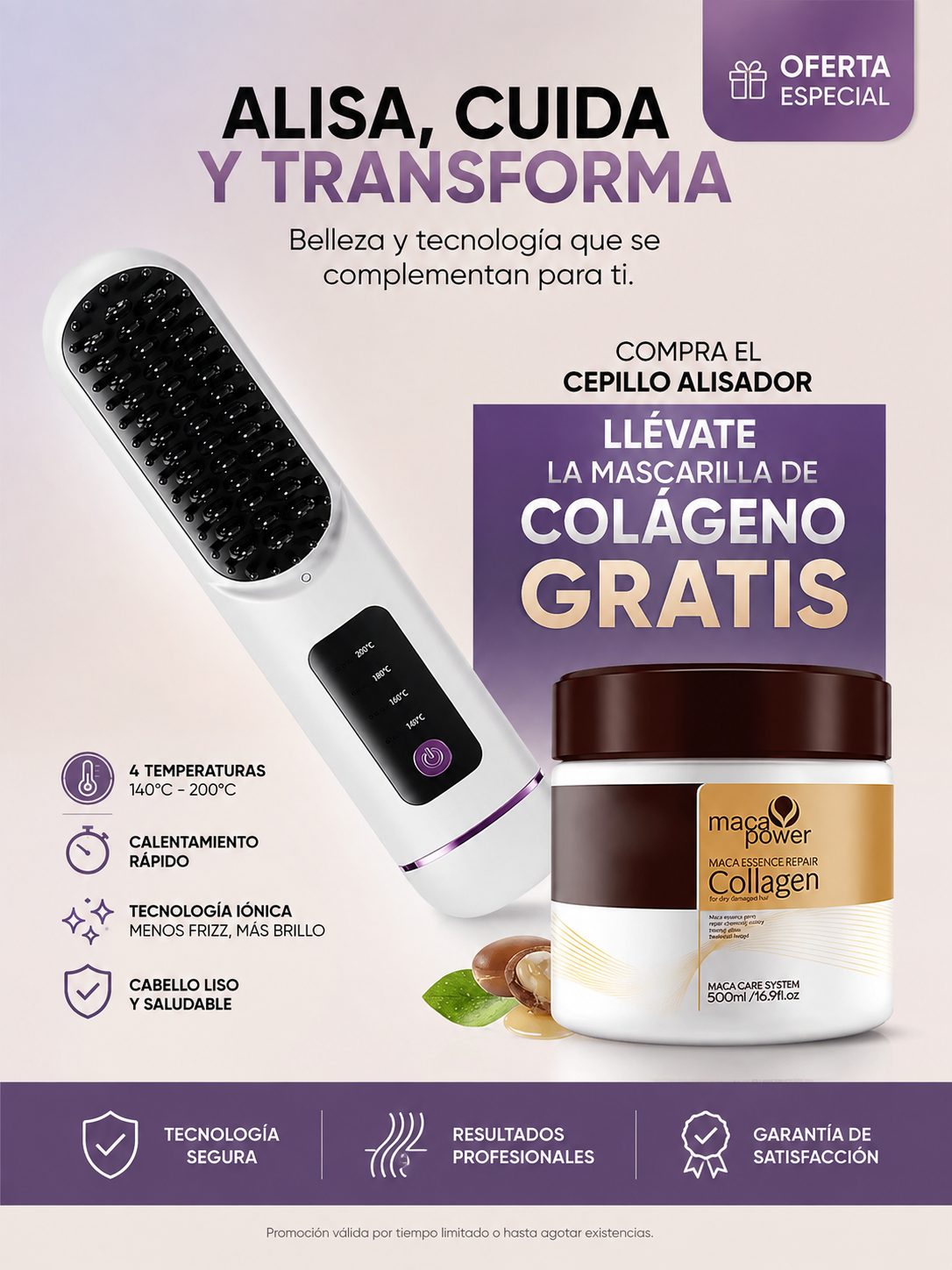 Pelo liso y sin Frizz en minutos, sin cables.