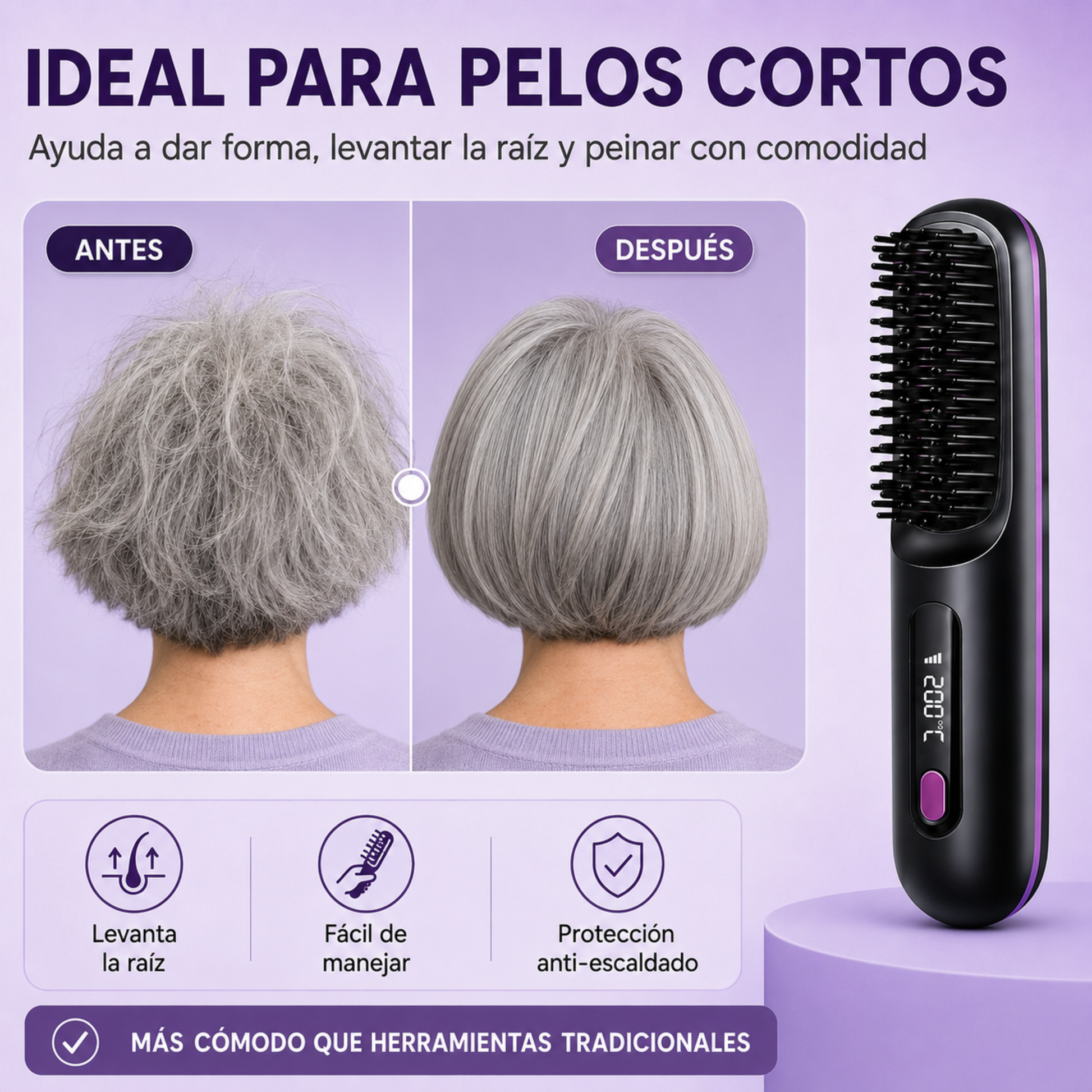 Cepillo alisador de pelo inalámbrico
