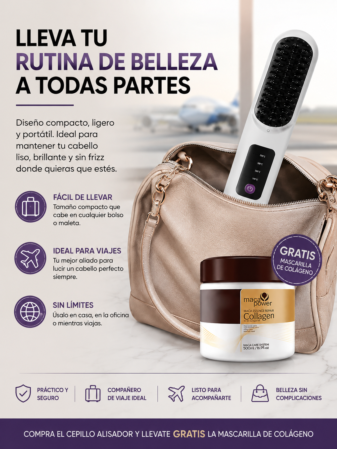 Pelo liso y sin Frizz en minutos, sin cables.